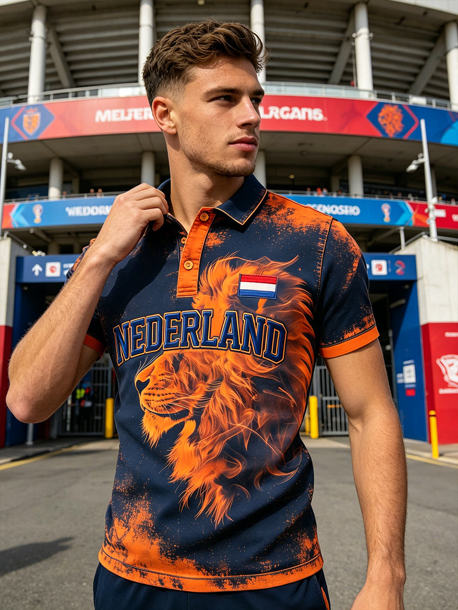 Herenpolo met korte mouwen en print met Koningsdag-thema