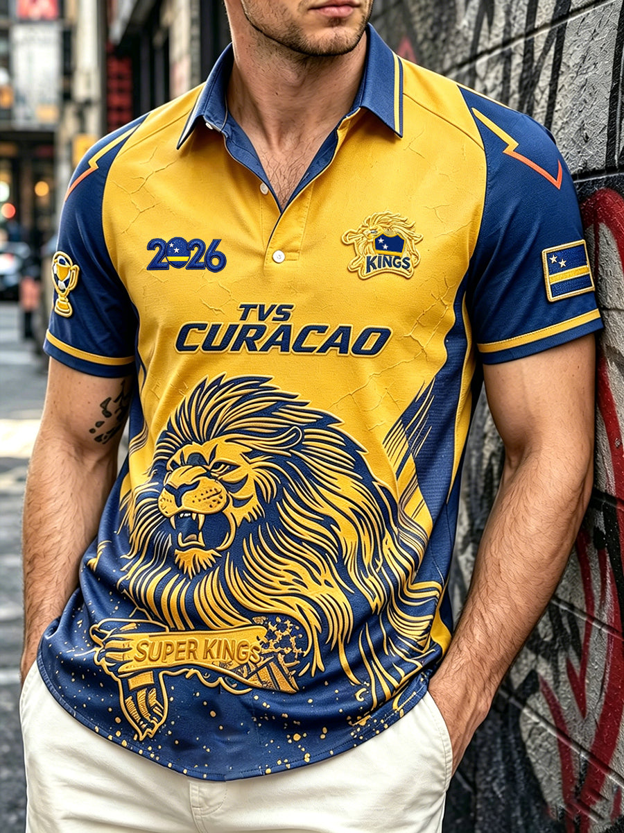 Herenpolo met casual print van de Curaçaose voetballions, model 2026