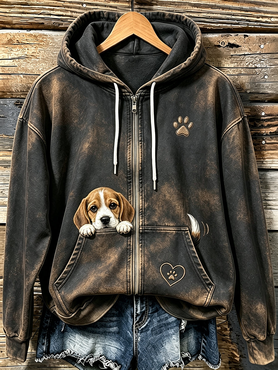 Schattige griezelige Beagle & Poow-print voor dames met ritssluiting