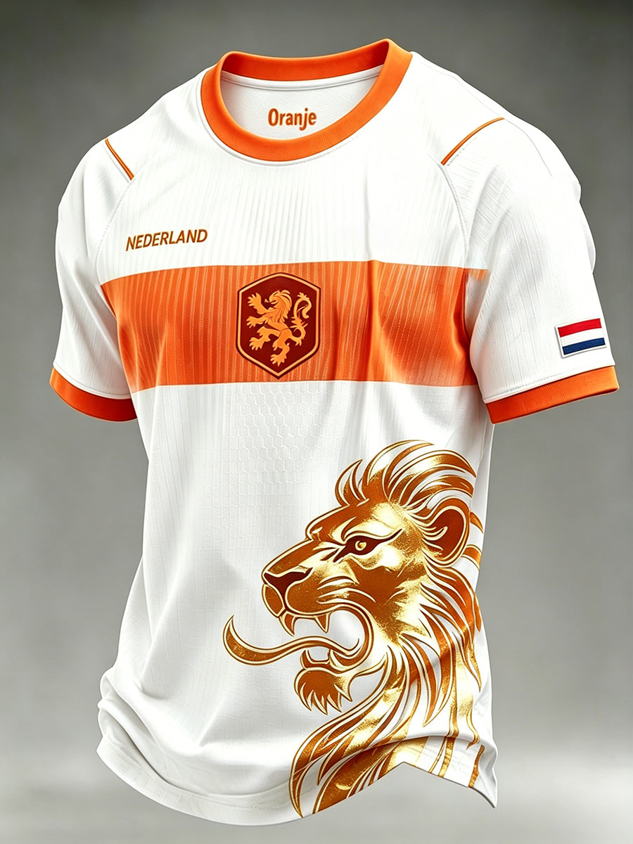Heren T-shirt met leeuwenprint en raglanmouwen voor voetbal
