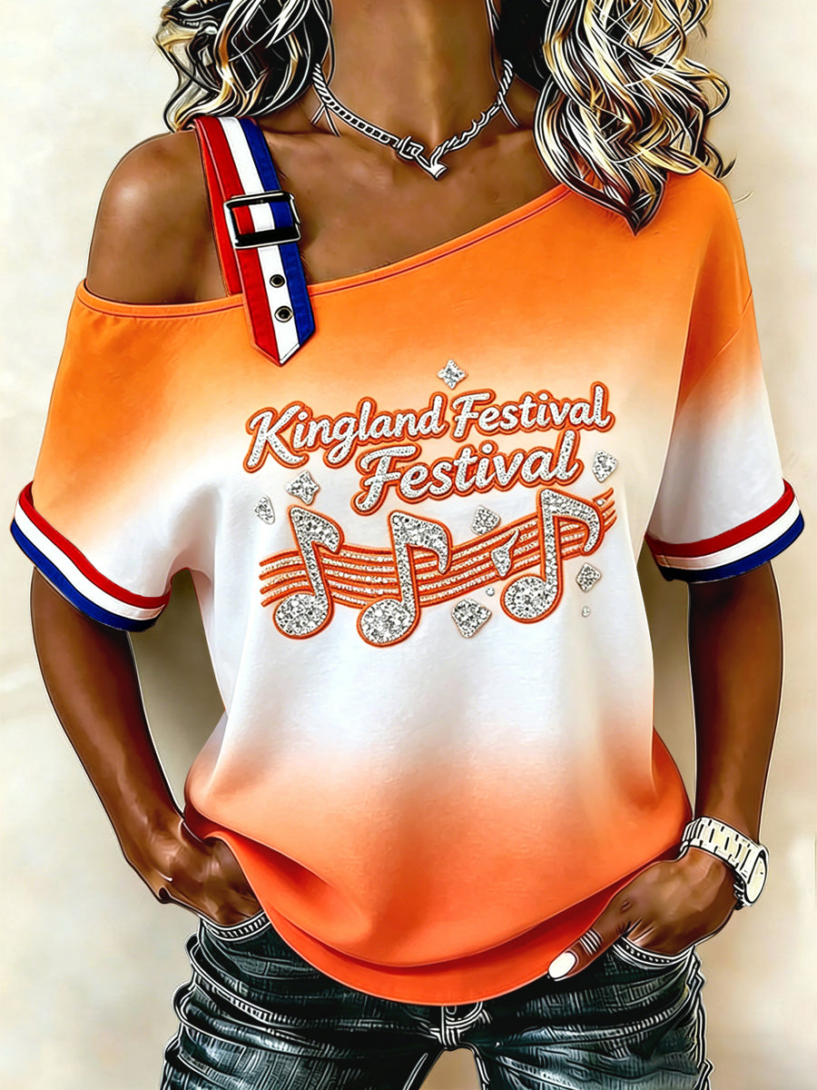 Dames Kingland Festival verloop casual off-shoulder t-shirt