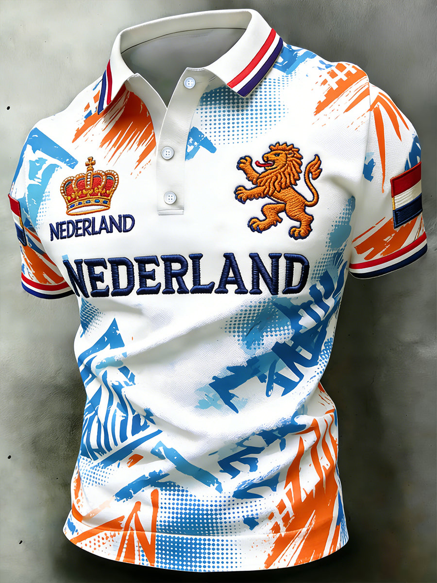 Herenpolo met koningsdagthema en print