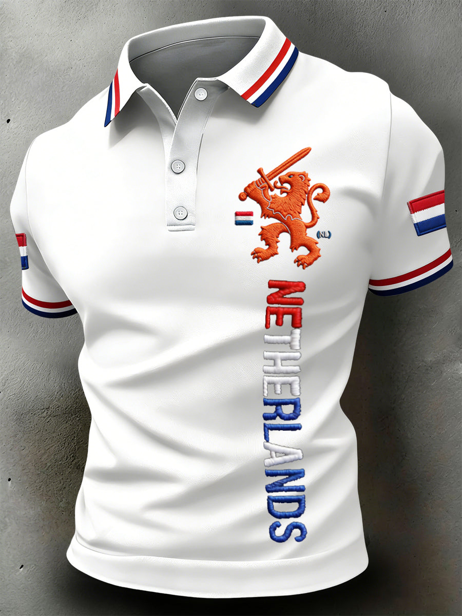 Retro Nederlandse Koningsdag Leeuwenteken Casual Poloshirt
