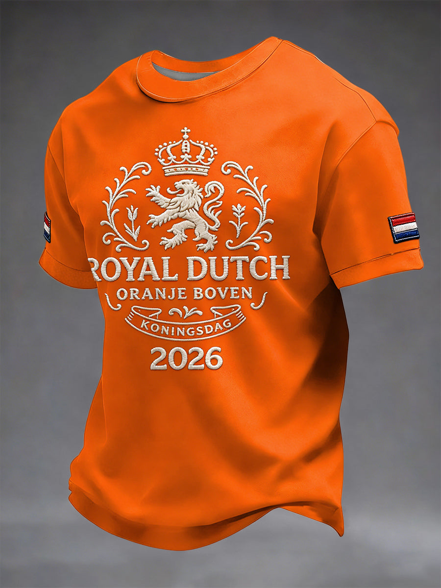Retro Nederlandse Koningsdag Embleem Casual T-shirt