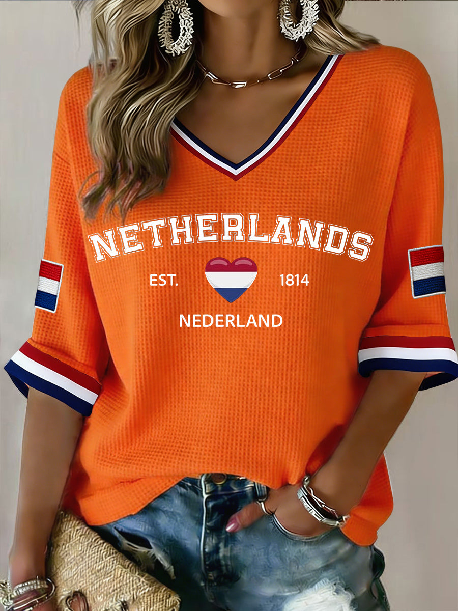Damesretro Koninginnedag-hartjesprint casual wafelweefseltopje