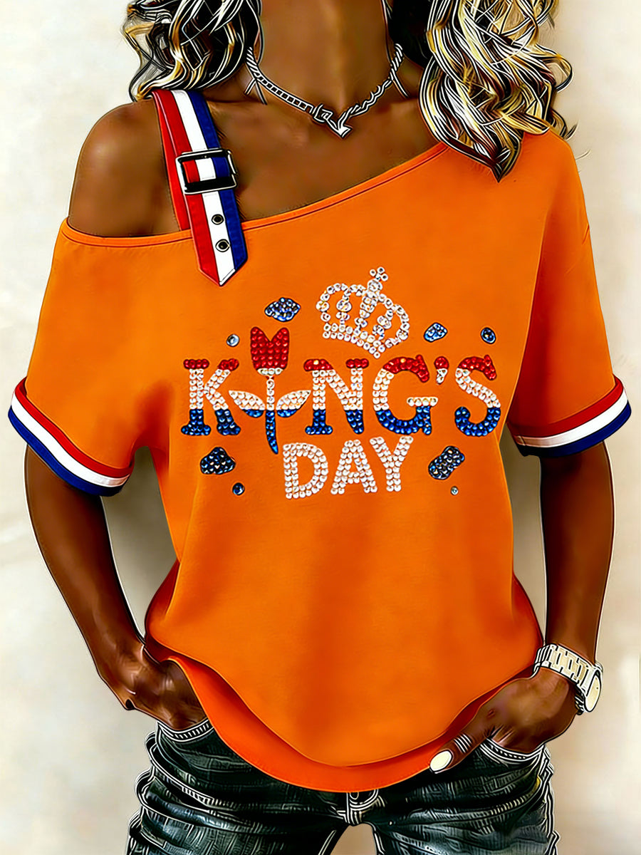 Dames vintage Nederlandse Koningsdag-tulp casual T-shirt