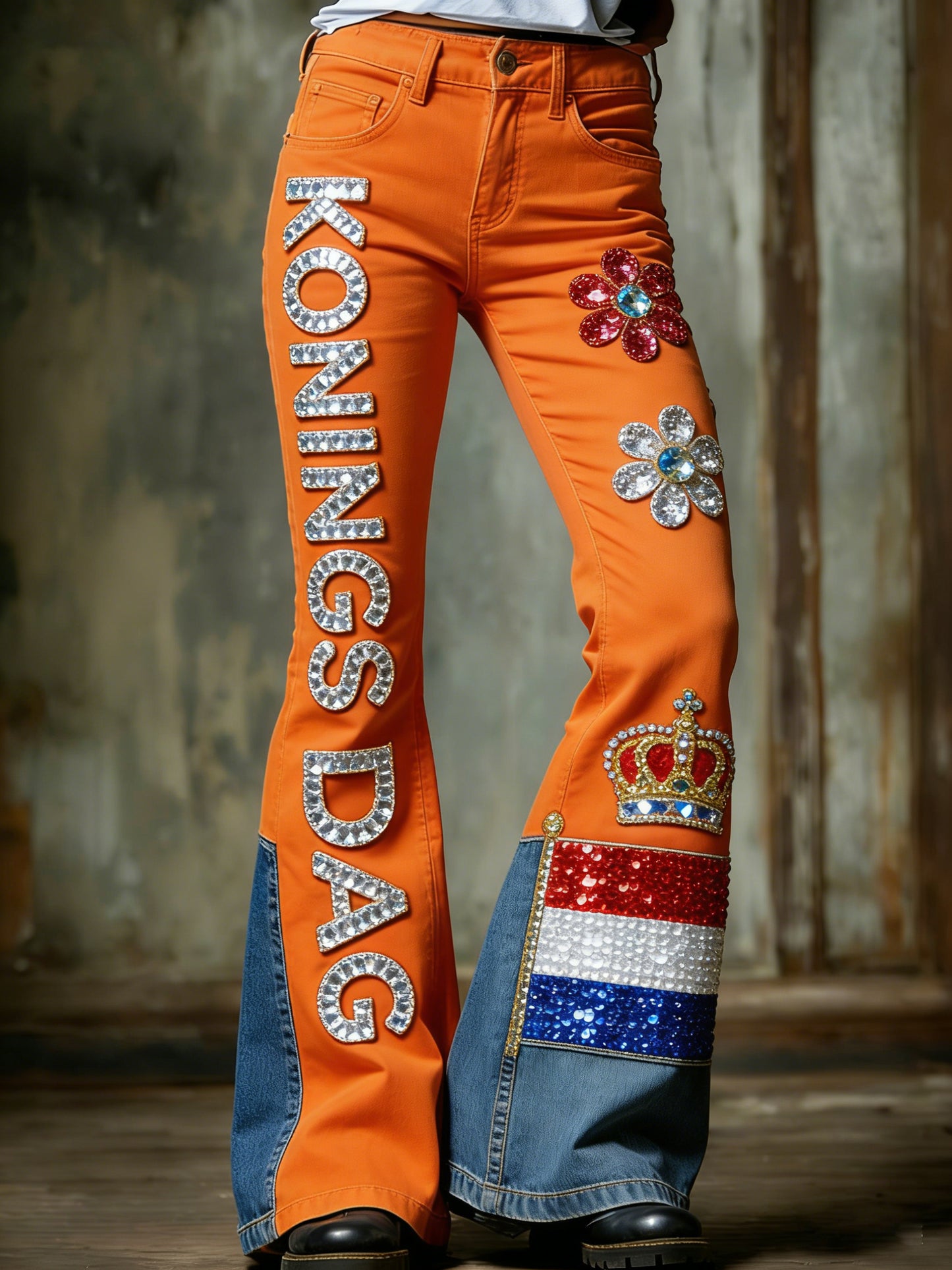 Dames Koninginnedag-print casual uitlopende broek