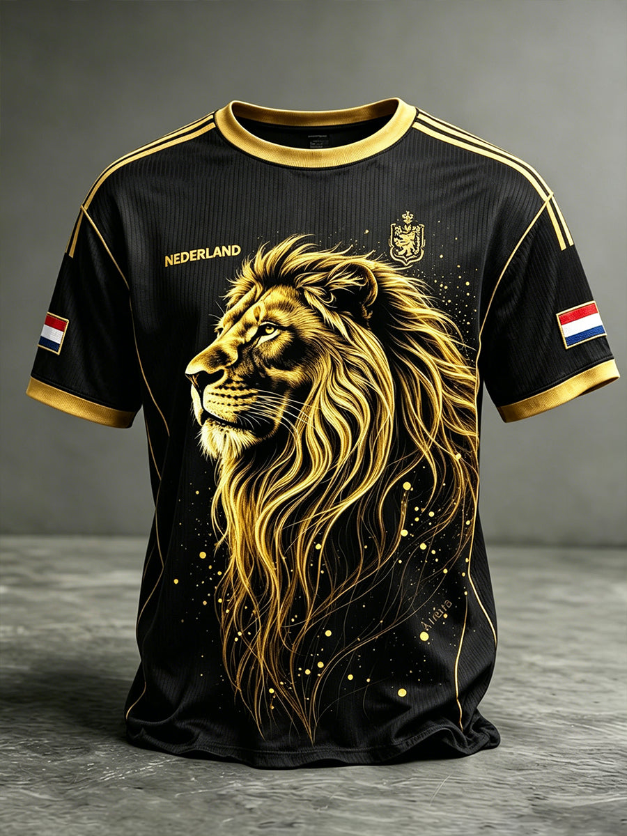 Lion Print T-shirt in voetbalstijl voor heren