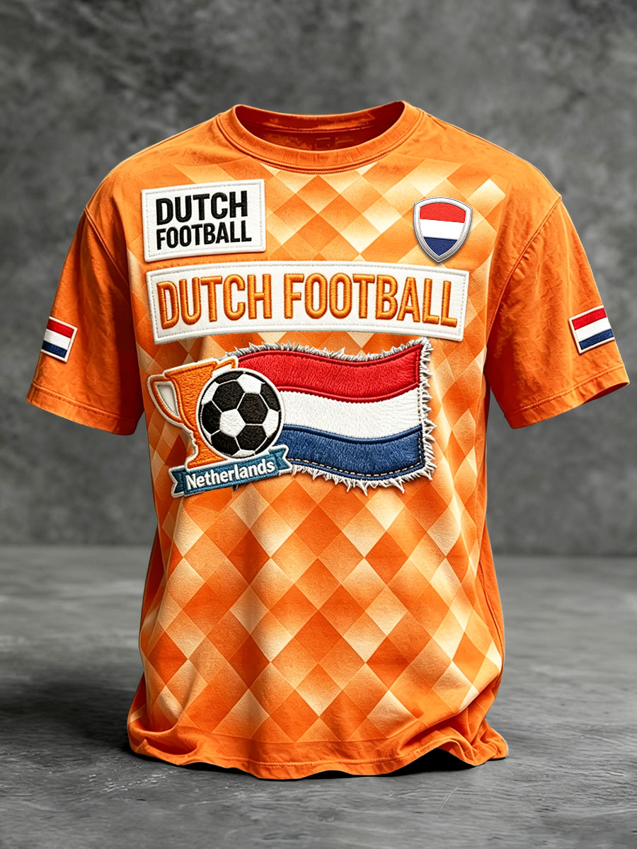 Heren Nederlandse vlag patchwork print casual t-shirt