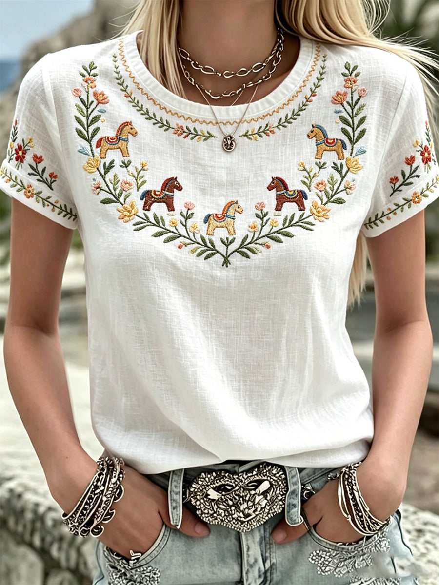 Dames Zweeds Midsummer-print casual t-shirt