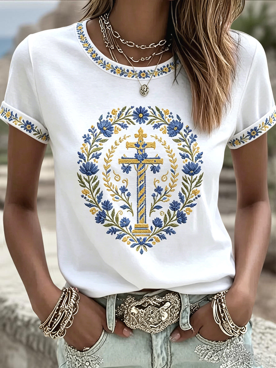 Vrouwen Zweedse Midzomer Bloemenkunst Casual T-shirt