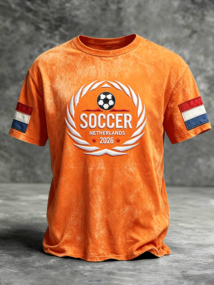 Heren oranje Holland voetbalprint casual T-shirt