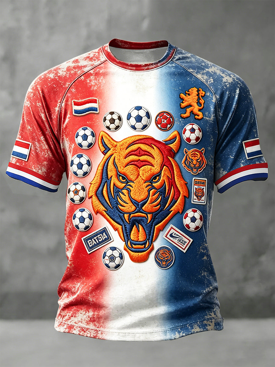 Nederlands voetbal heren cool-print casual drop-shoulder jersey t-shirt