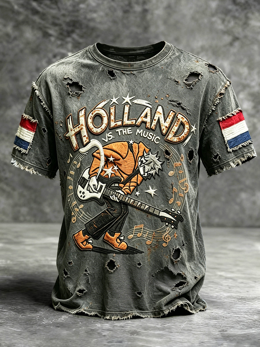 Op Nederlandse rock geïnspireerde herenkopdruk casual vintage T-shirt