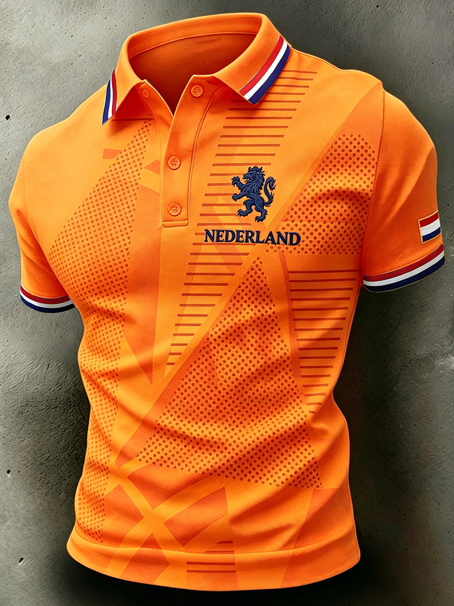 Herenpolo met korte mouwen en leeuwenmotiefprint