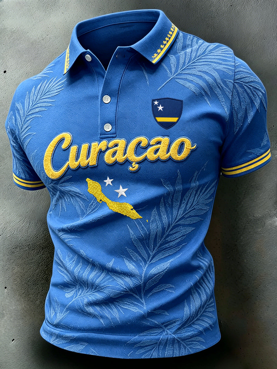 Poloshirt met korte mouwen voor heren en bladprint