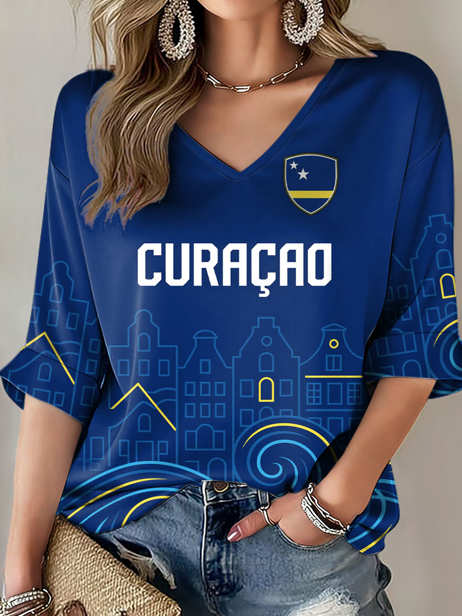 Dames Curaçao voetbalprint casual t-shirt