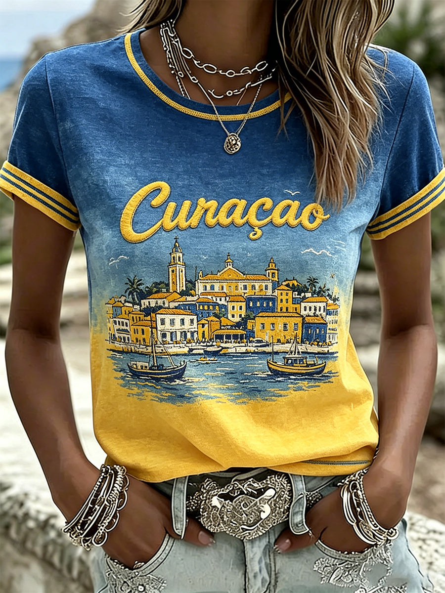 Dames T-shirt met landschapsprint, casual