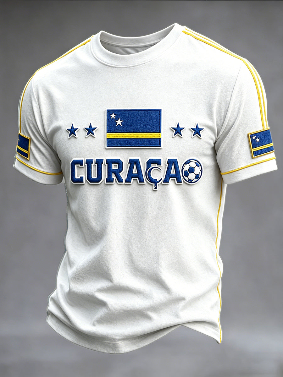 Curaçao voetbal 3D-geprint wit casual T-shirt voor heren