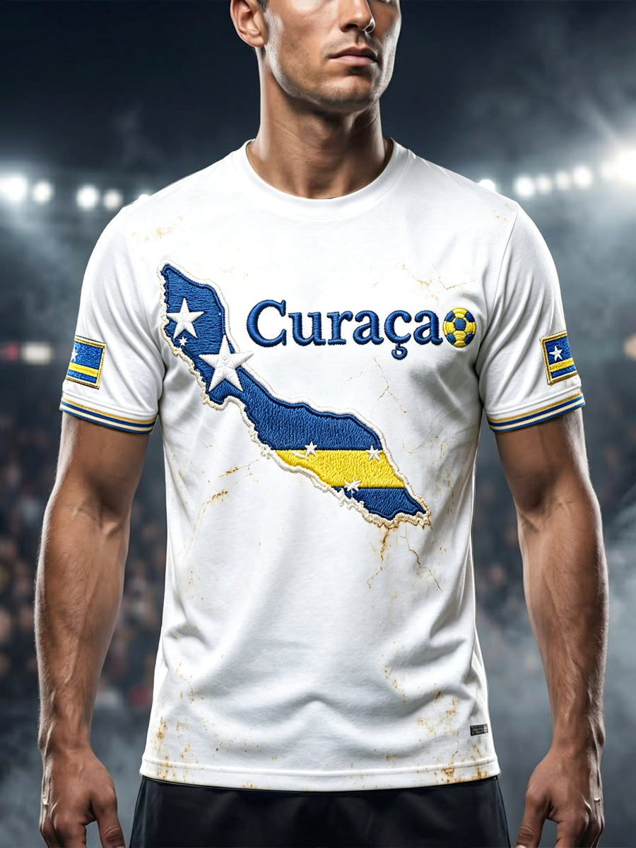 Heren voetbal T-shirt uit Curaçao met 3D-print, wit, casual