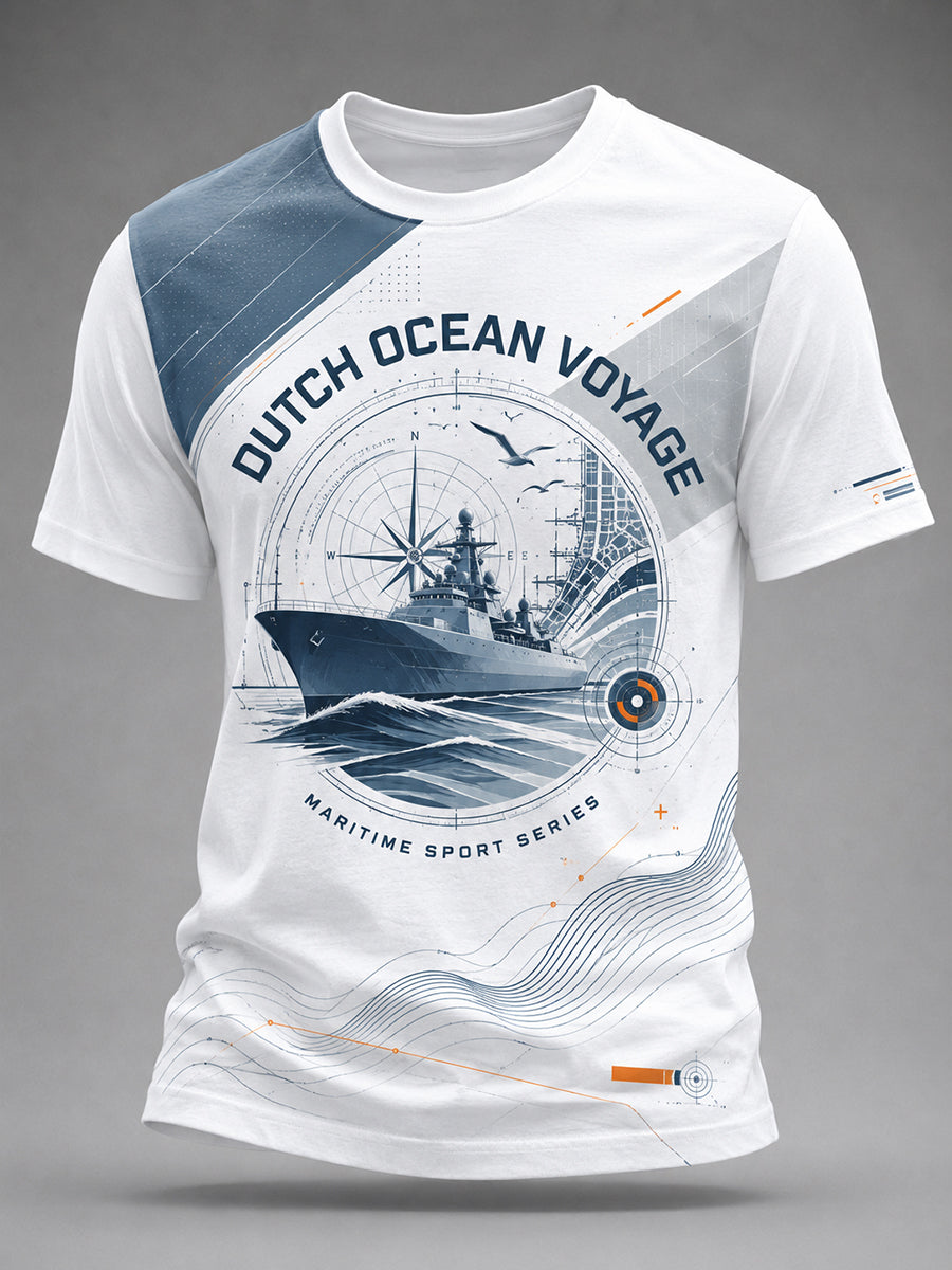 Heren-T-shirt met retro marineprint en korte mouwen