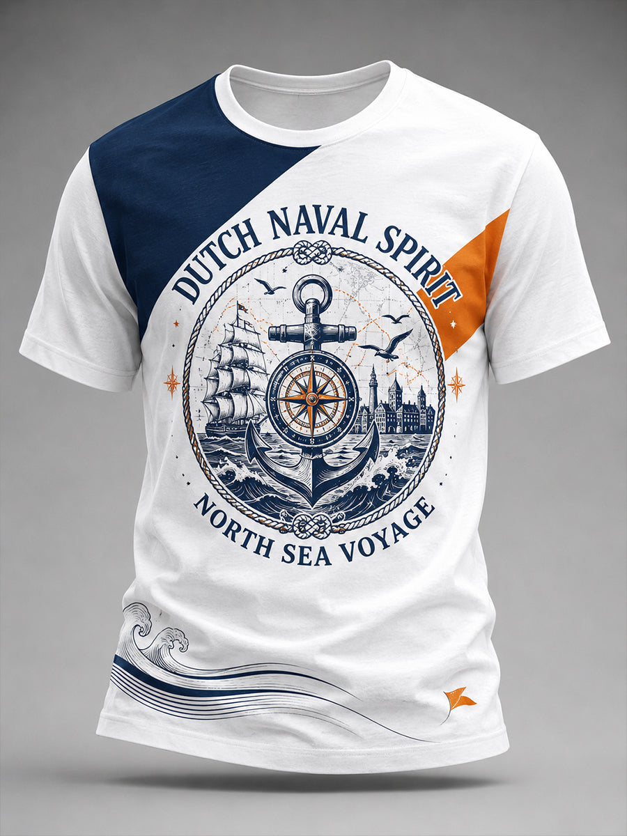 Heren-T-shirt met retro marineprint en korte mouwen