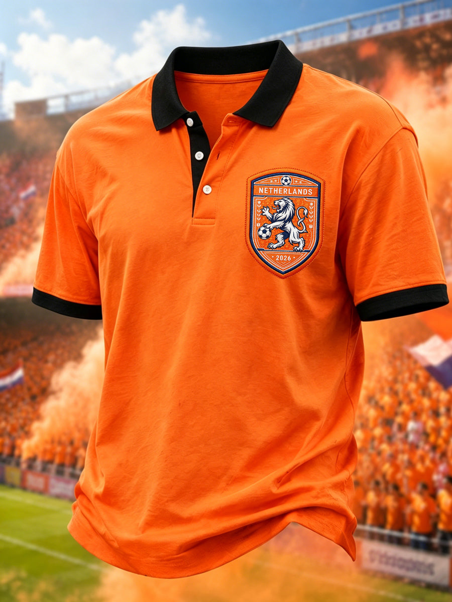 Herenkado voor voetbalfans, bedrukt casual poloshirt