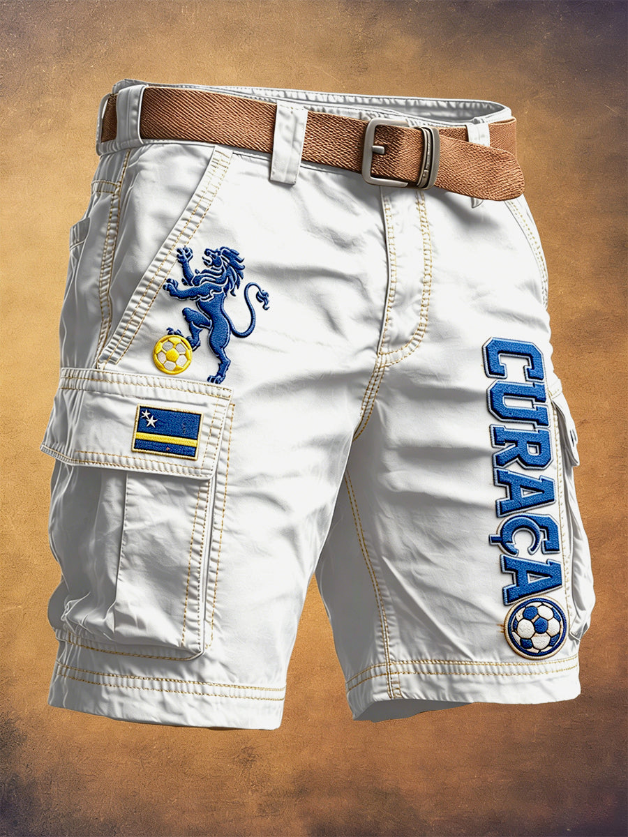 Curaçao voetbal 3D-geprinte casual witte werkshorts voor heren
