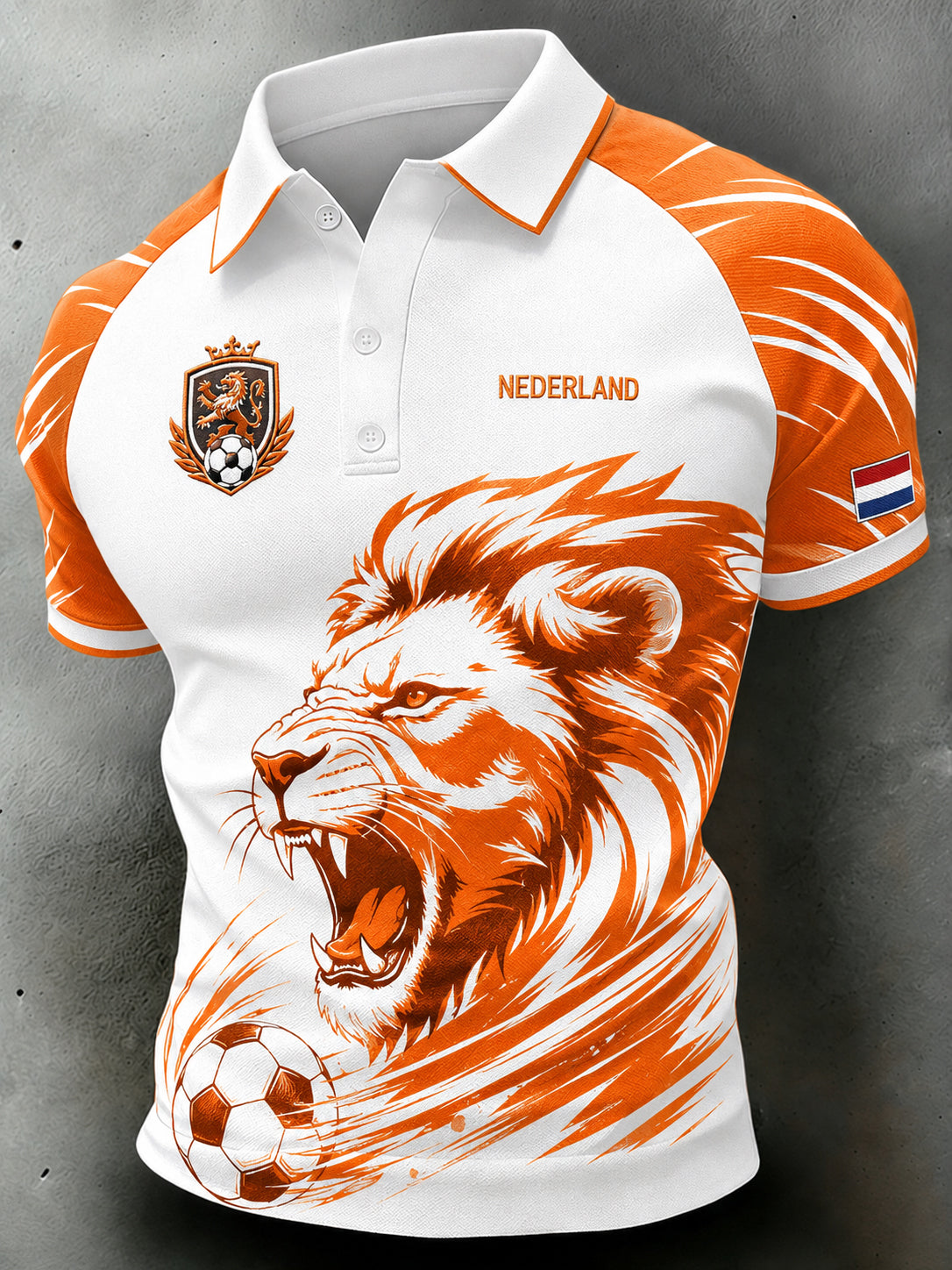 Herenpoloshirt met korte mouwen en voetballeeuwenprint