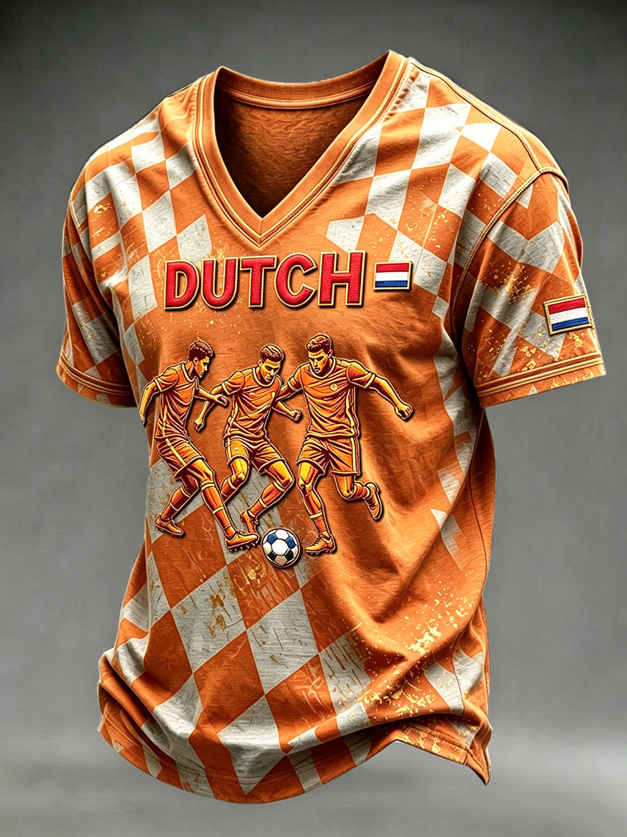 Nederlands voetbal Check Print Casual T-shirt voor heren