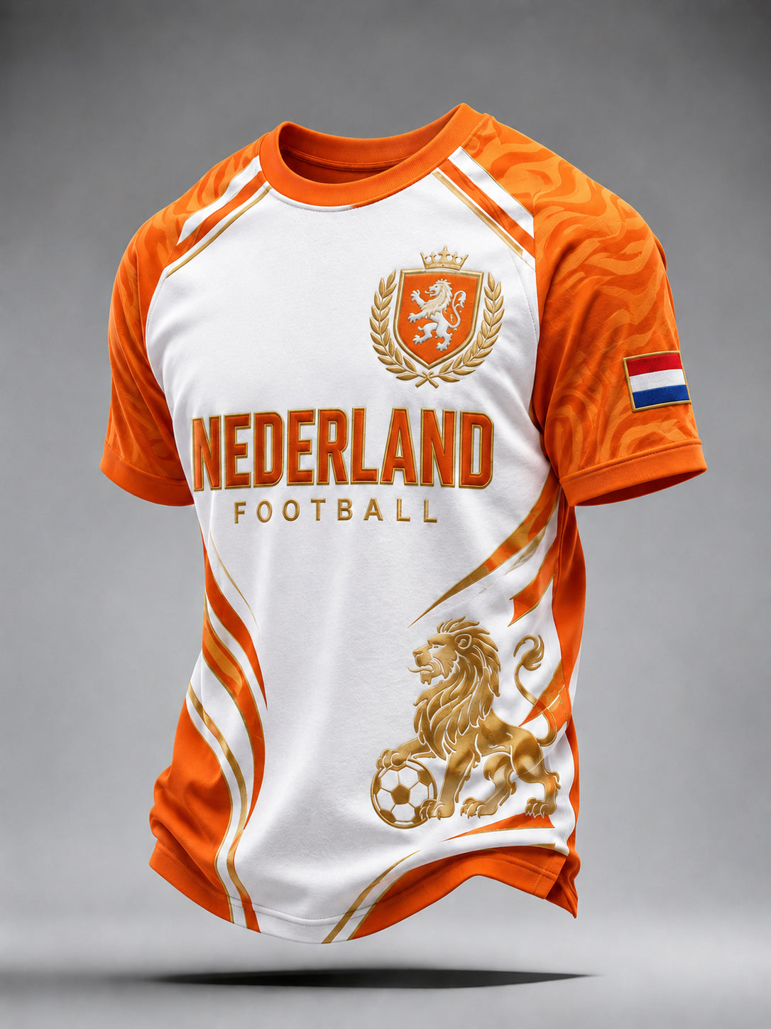 Heren T-shirt met leeuwenprint, raglanmouwen en korte mouwen