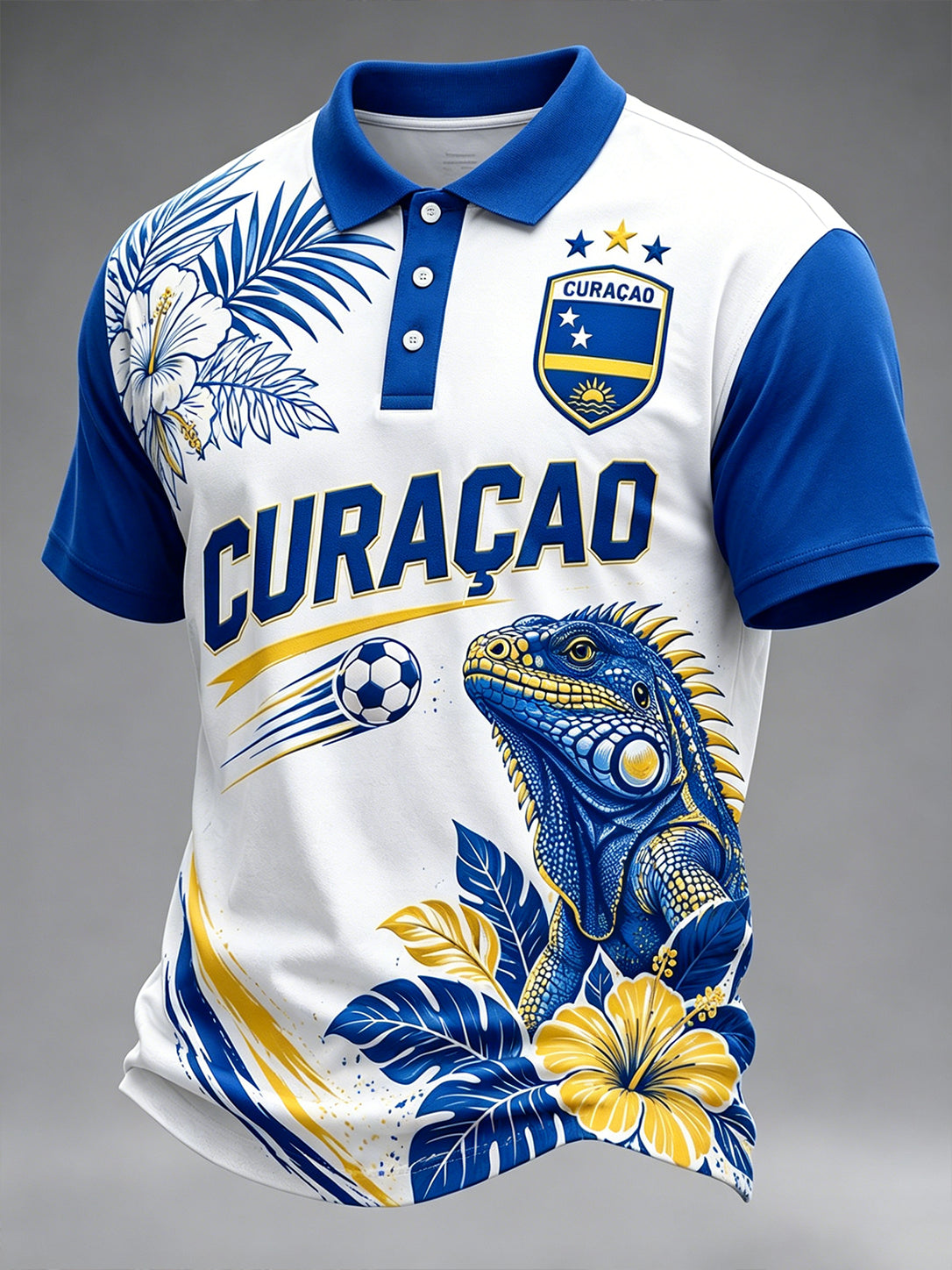 Herenpoloshirt met bloemenvoetbalprint en korte mouwen