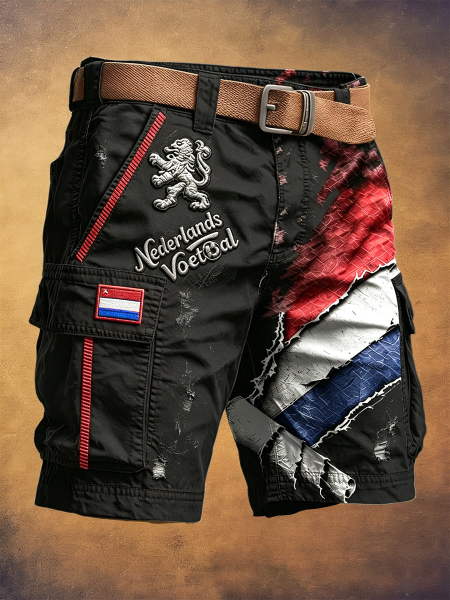 Zwarte Nederlandse voetbalprint casual werkshorts voor heren