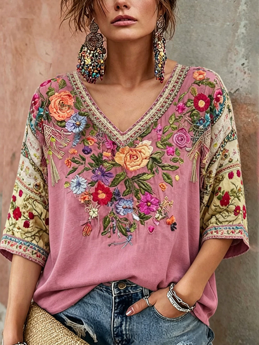 Vrouwen Borstkanker Bewustzijn Roze Bloemenkunst Gedrukt T-shirt