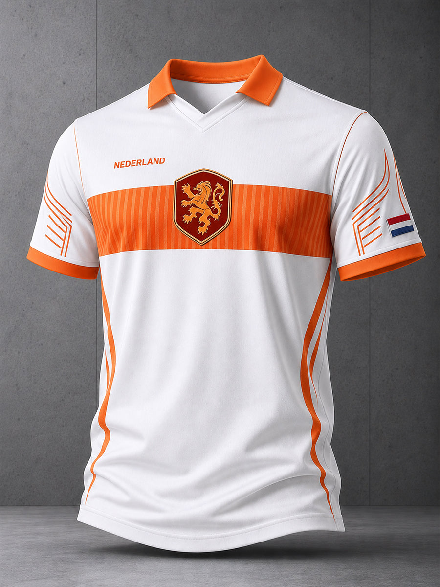 Lion Football Patroonprint Raglan mouw Poloshirt met korte mouwen