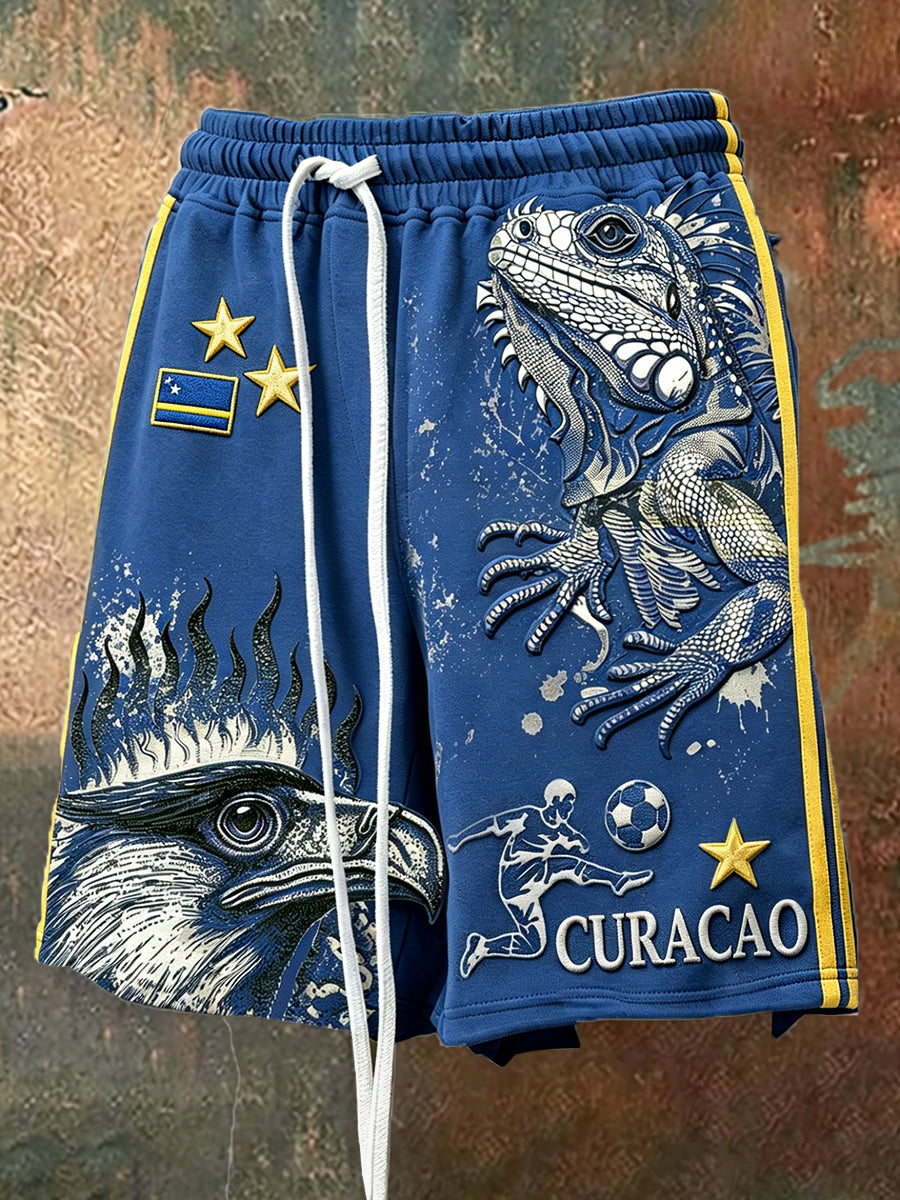 Herenblauw Curaçao Voetbal Dier 3D Print Casual Shorts