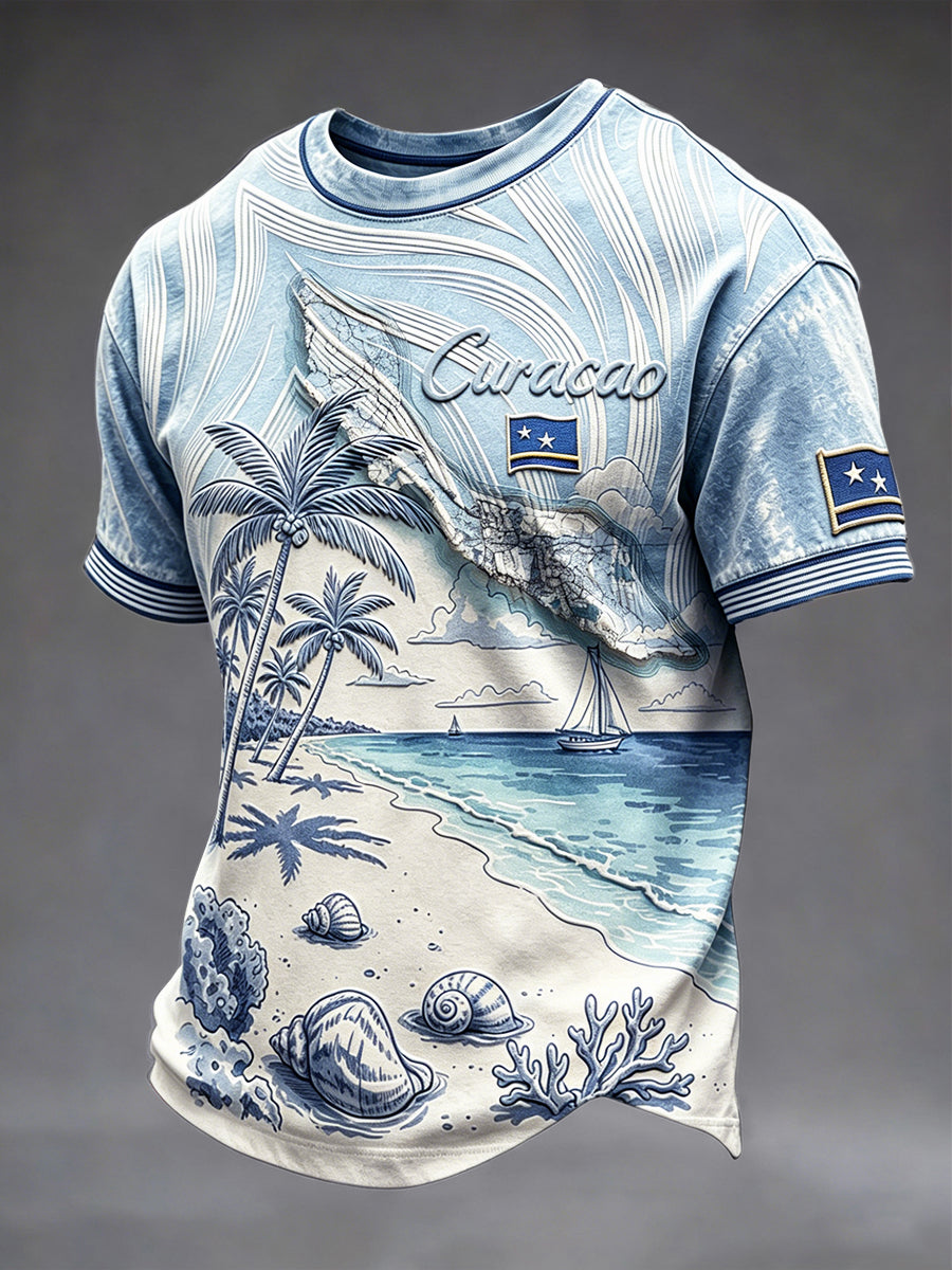 Curacaoprint casual T-shirt voor heren