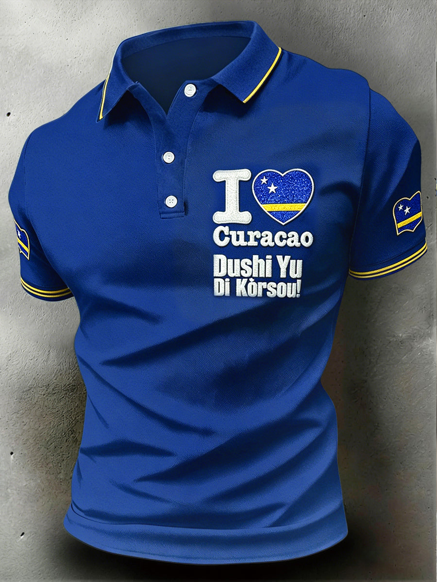 Casual poloshirt met hartenprint voor heren