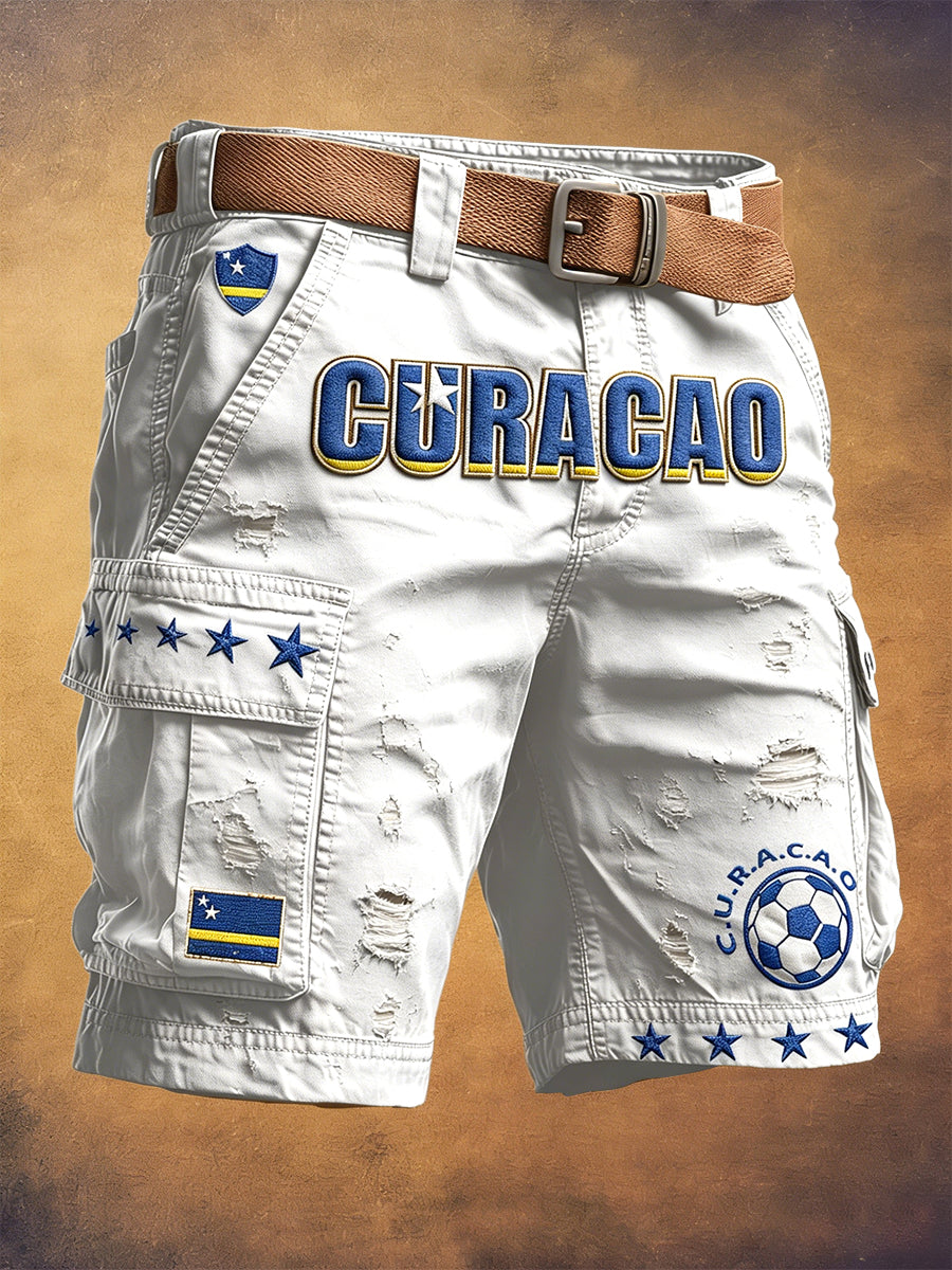 Witte Curaçao voetbalprint vrijetijdsbroek voor heren