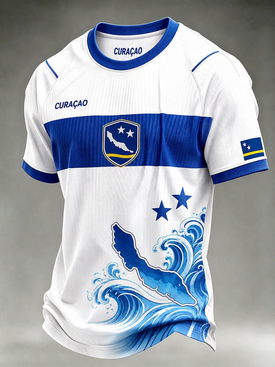 Heren Eiland Soccer-Themed Gedrukte Raglan Mouw T-shirt met korte mouwen