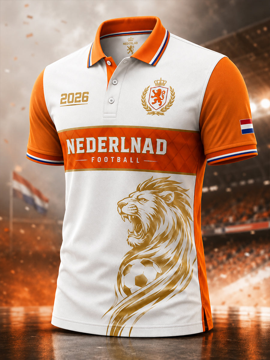 Herenpoloshirt met korte mouwen en voetbalprint
