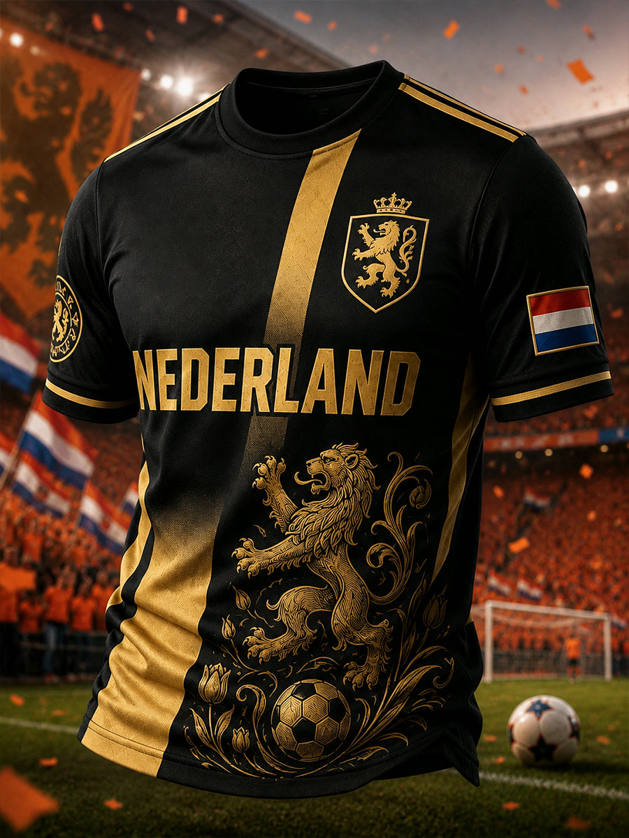 Heren-T-shirt met korte mouwen en voetbalprint