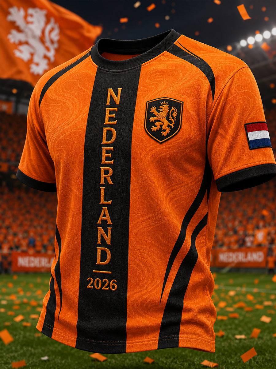 Heren-T-shirt met korte mouwen en voetballeeuwenprint