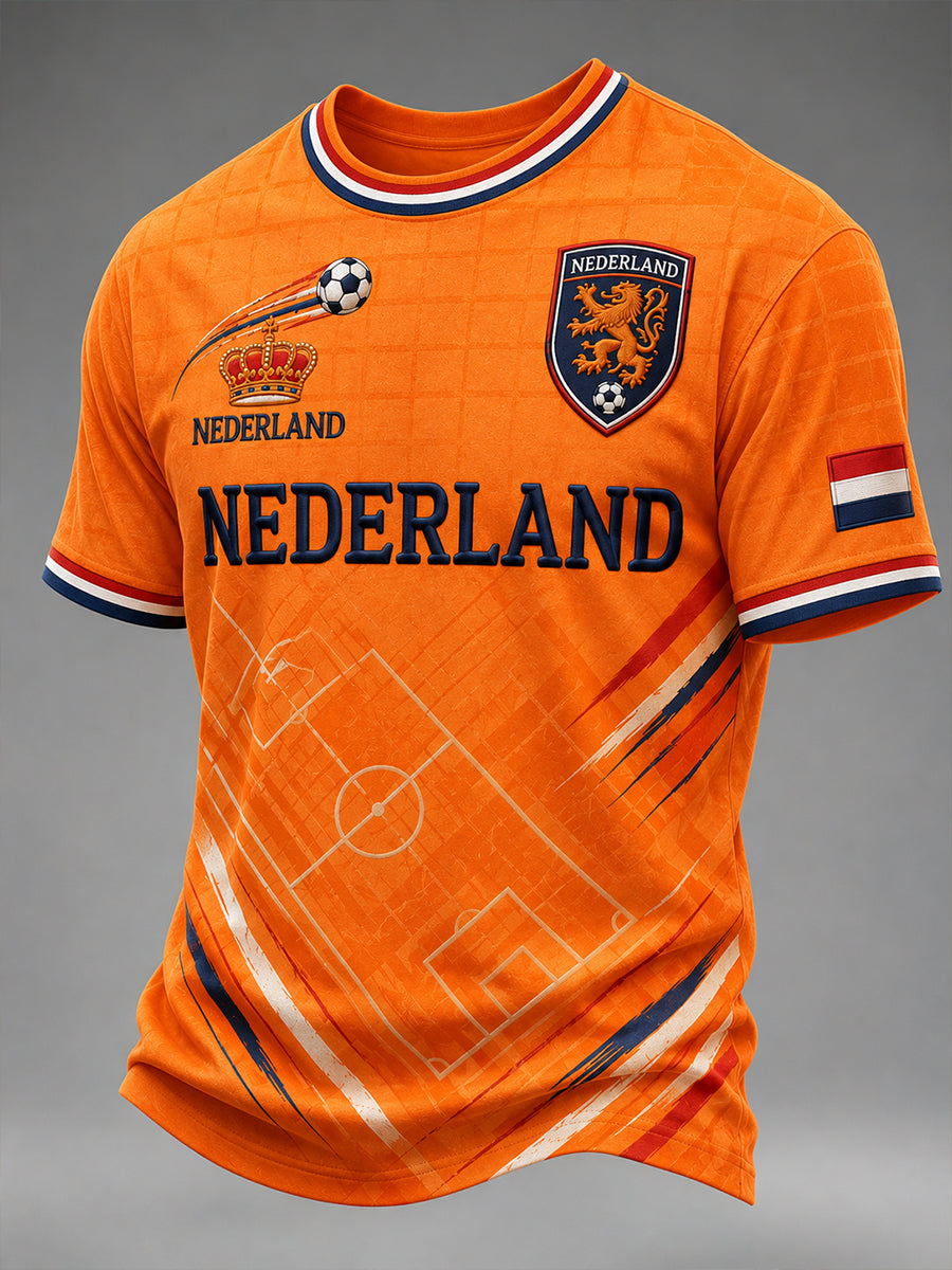 Heren-T-shirt met korte mouwen en voetballeeuwenprint