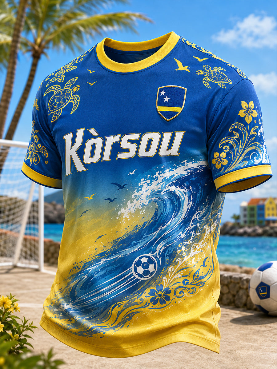 Heren T-shirt met korte mouwen en print in vakantiestijl voor voetbal op het eiland
