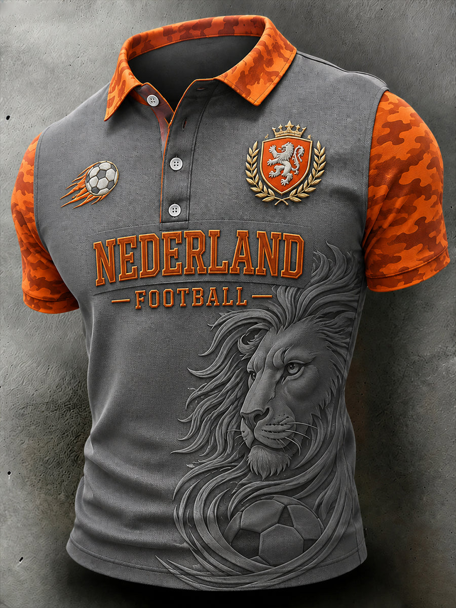 Herenpoloshirt met leeuwenprint en korte mouwen, casual stijl