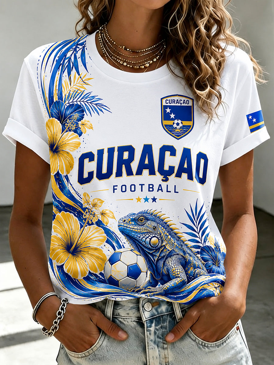 Dames-T-shirt met korte mouwen en print van eilandvoetbal
