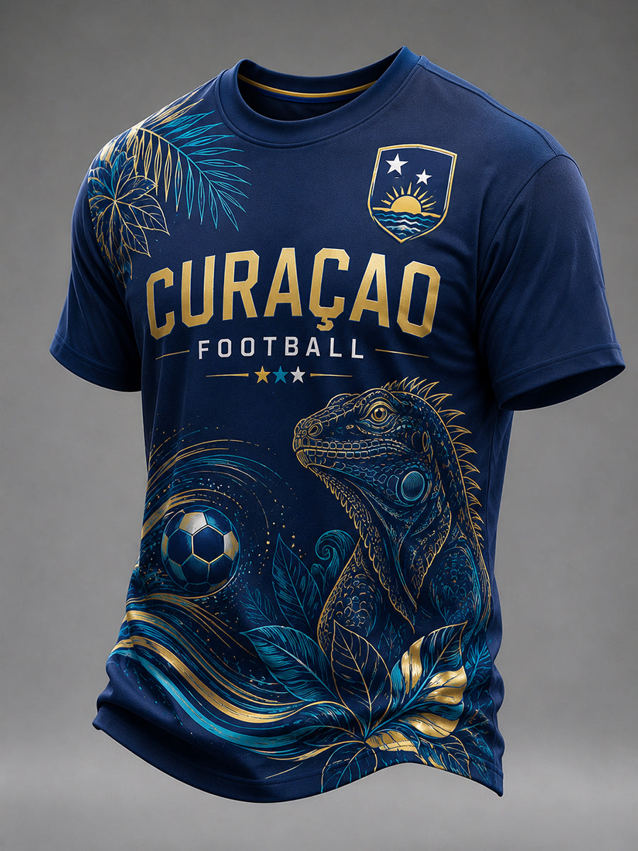 Heren-T-shirt met korte mouwen en print van eilandvoetbal