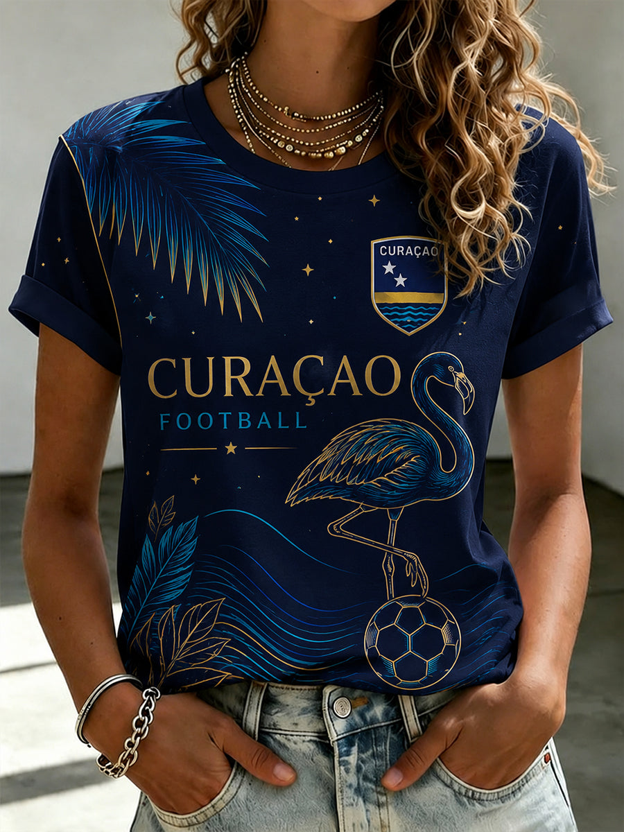 Dames-T-shirt met korte mouwen en print van eilandvoetbal