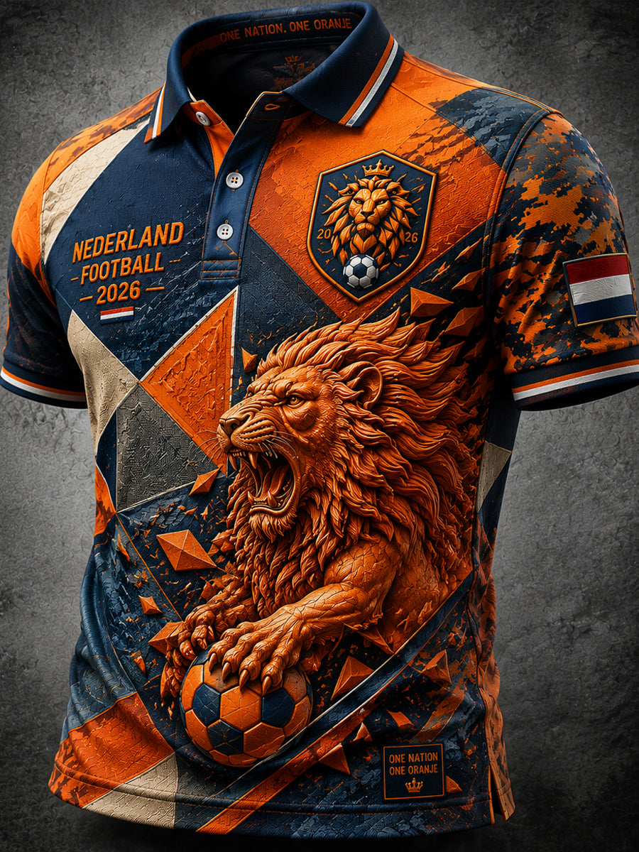 Retro Nederlands voetbal patchwork casual poloshirt